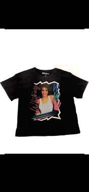 Whitney Houston Vintage-Style Acid Wash Graphic Cropped T-Shirt Size L